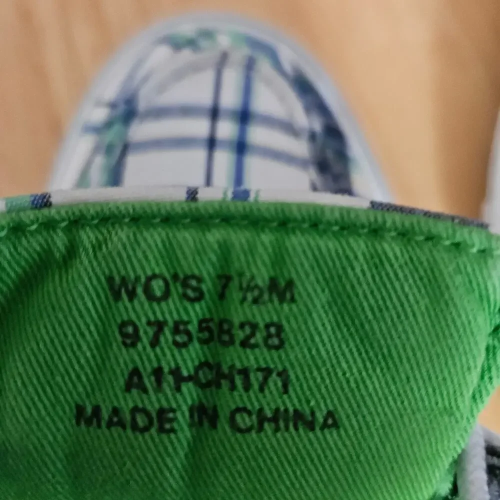 Sperry Top Sider Blue Green Plaid Boat Shoes sz 7.5M